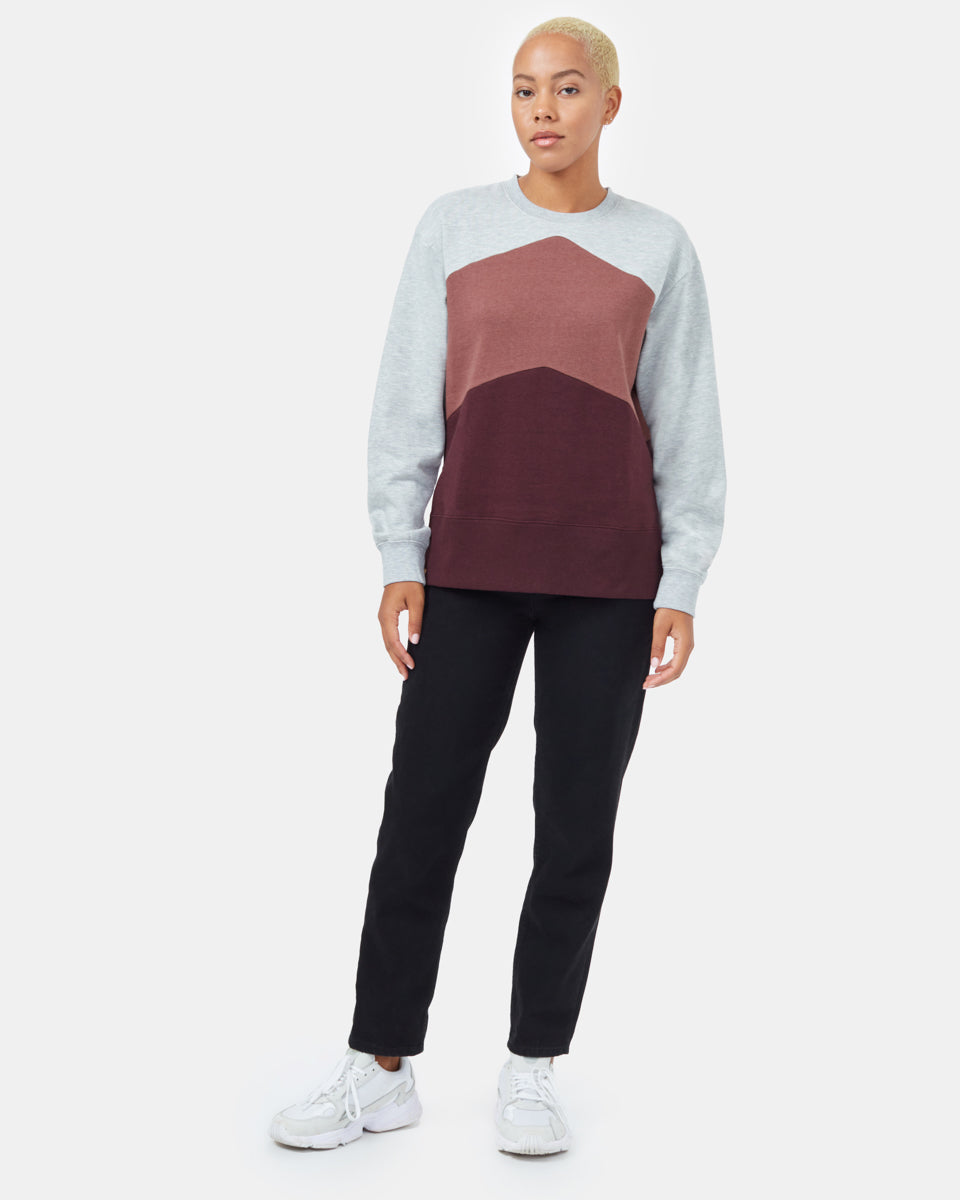 Tentree Women's Treefleece Chevron Crew - Hi Rise Grey Heather Mesa Red Mulberry