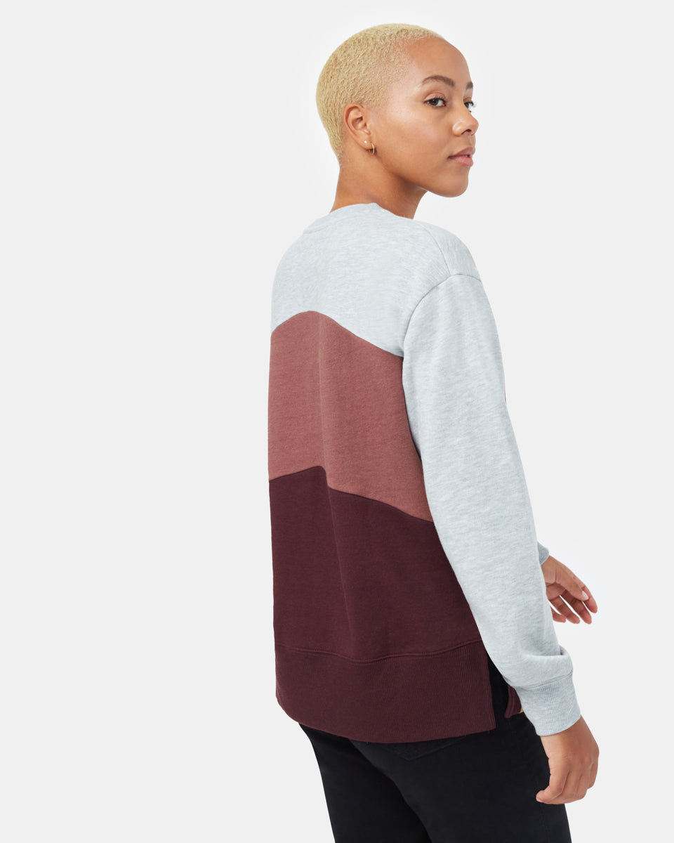 Tentree Women's Treefleece Chevron Crew - Hi Rise Grey Heather Mesa Red Mulberry