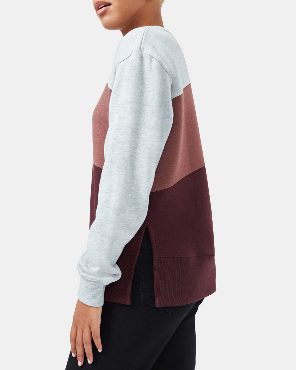 Tentree Women's Treefleece Chevron Crew - Hi Rise Grey Heather Mesa Red Mulberry