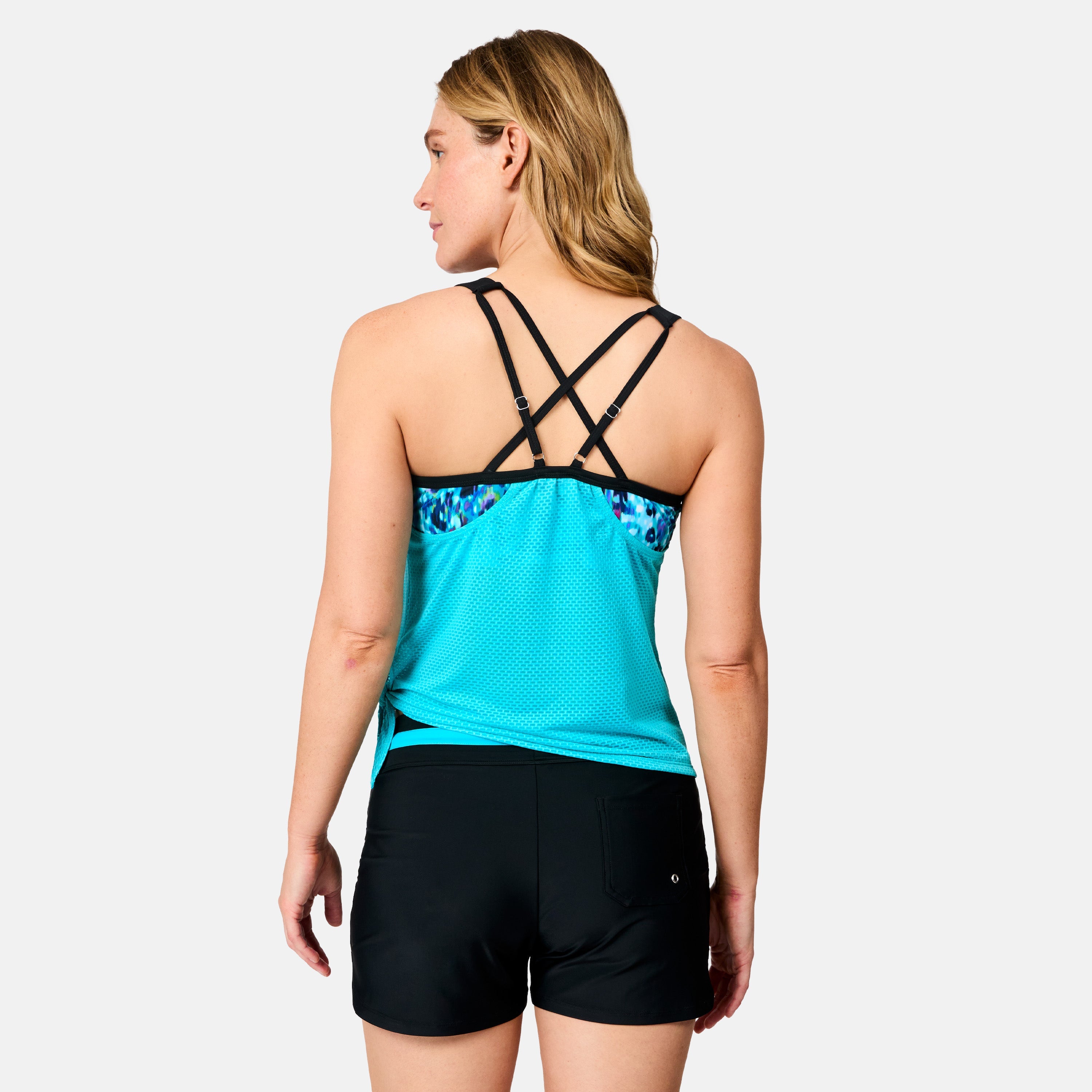 Free Country Women's Textured Mesh Side Tie Blouson Tankini Top