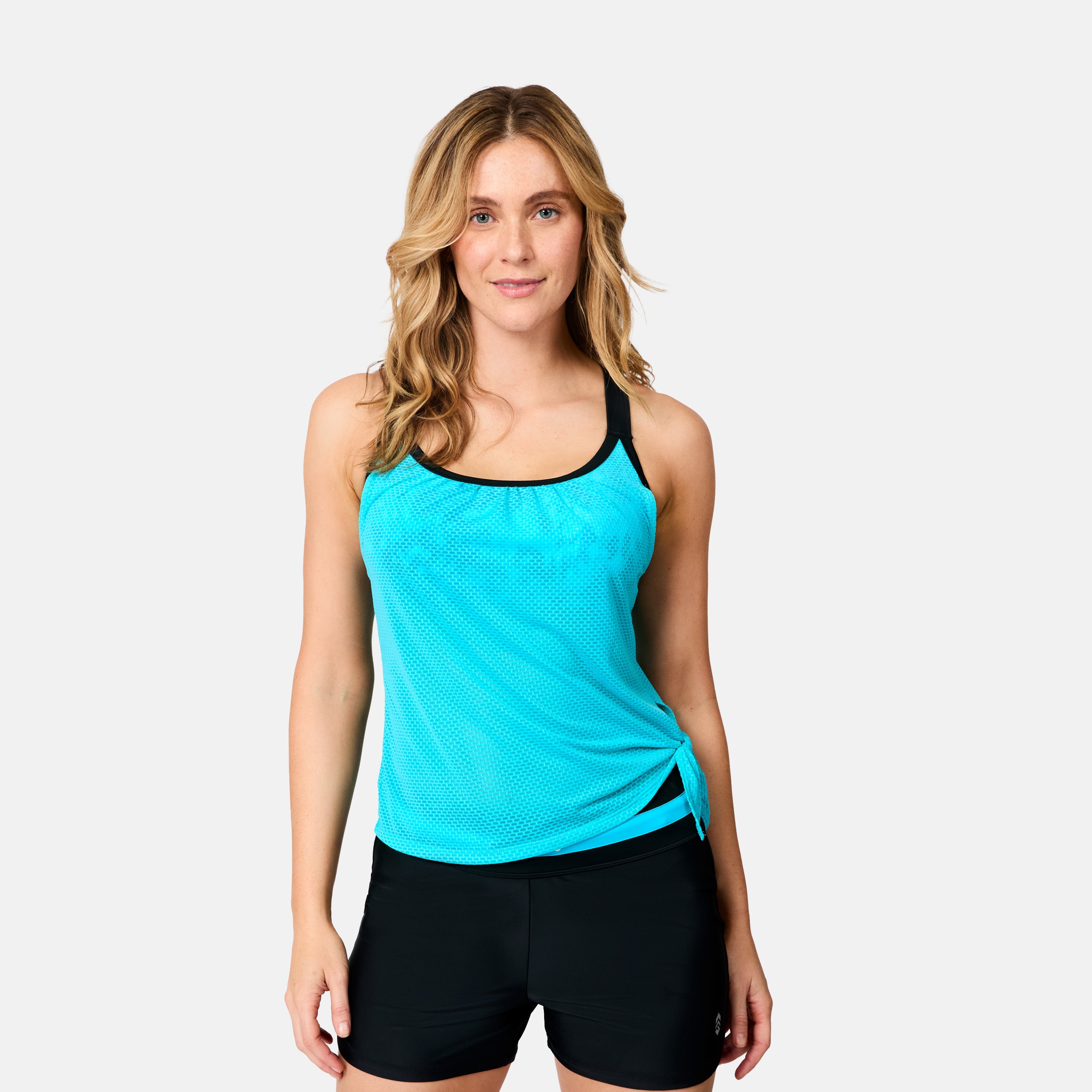 Free Country Women's Textured Mesh Side Tie Blouson Tankini Top