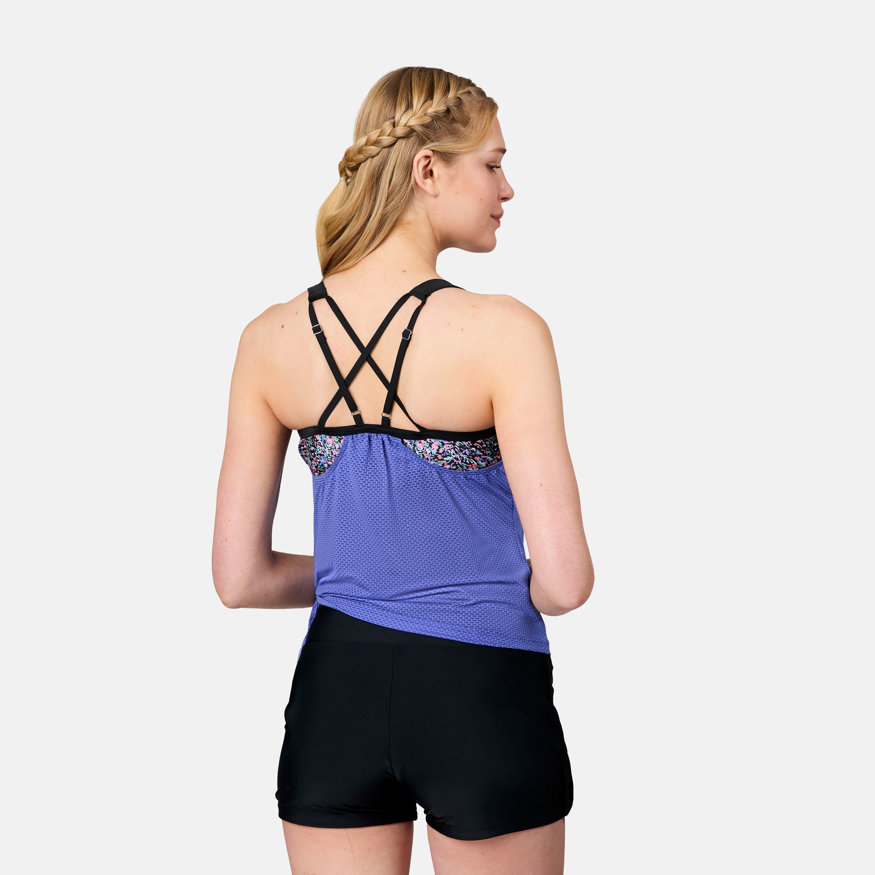 Free Country Women's Textured Mesh Side Tie Blouson Tankini Top