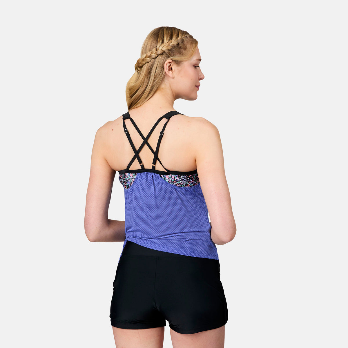 Free Country Women's Textured Mesh Side Tie Blouson Tankini Top