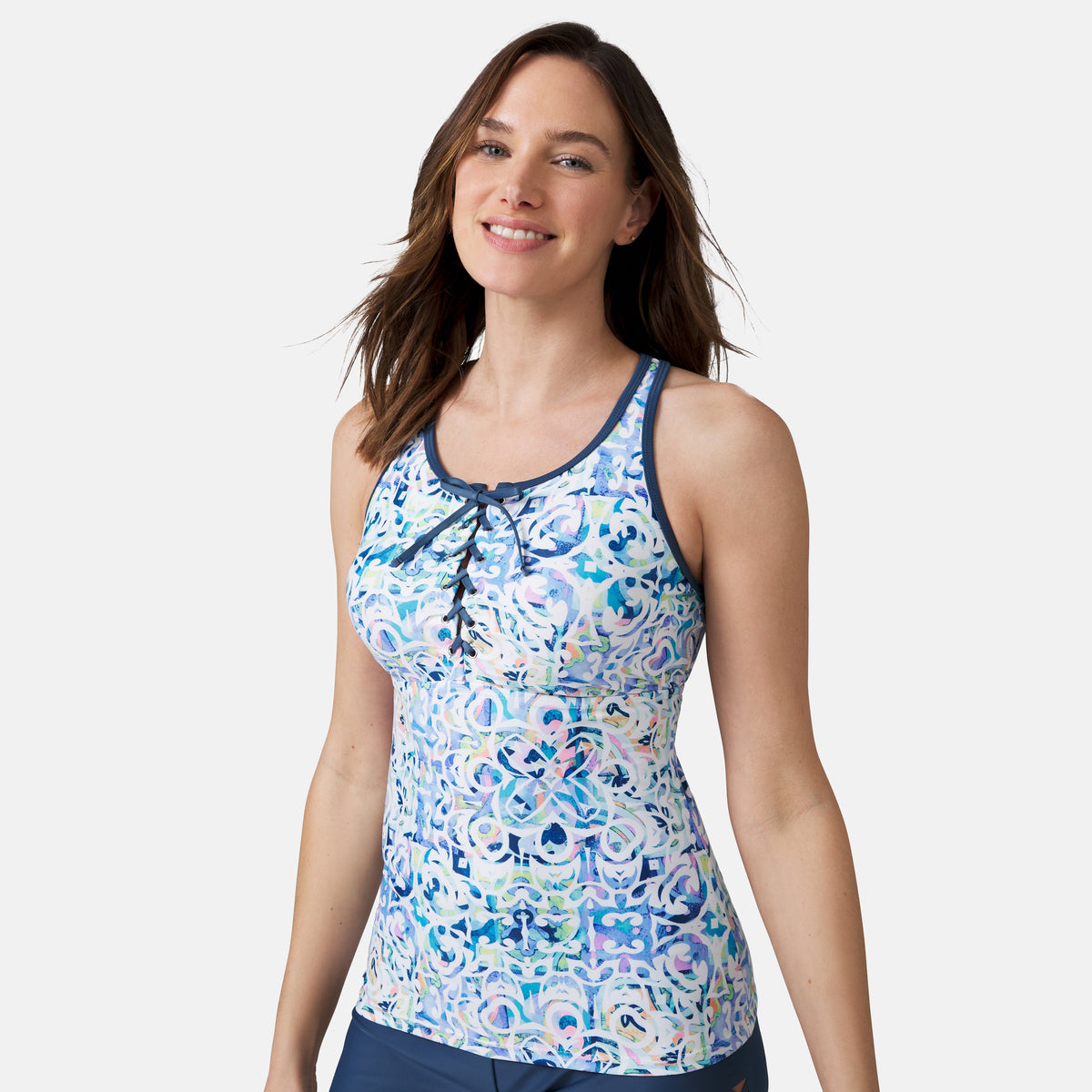 Free Country Women's Mosaic Mirage Lace Up Racerback Tankini Top