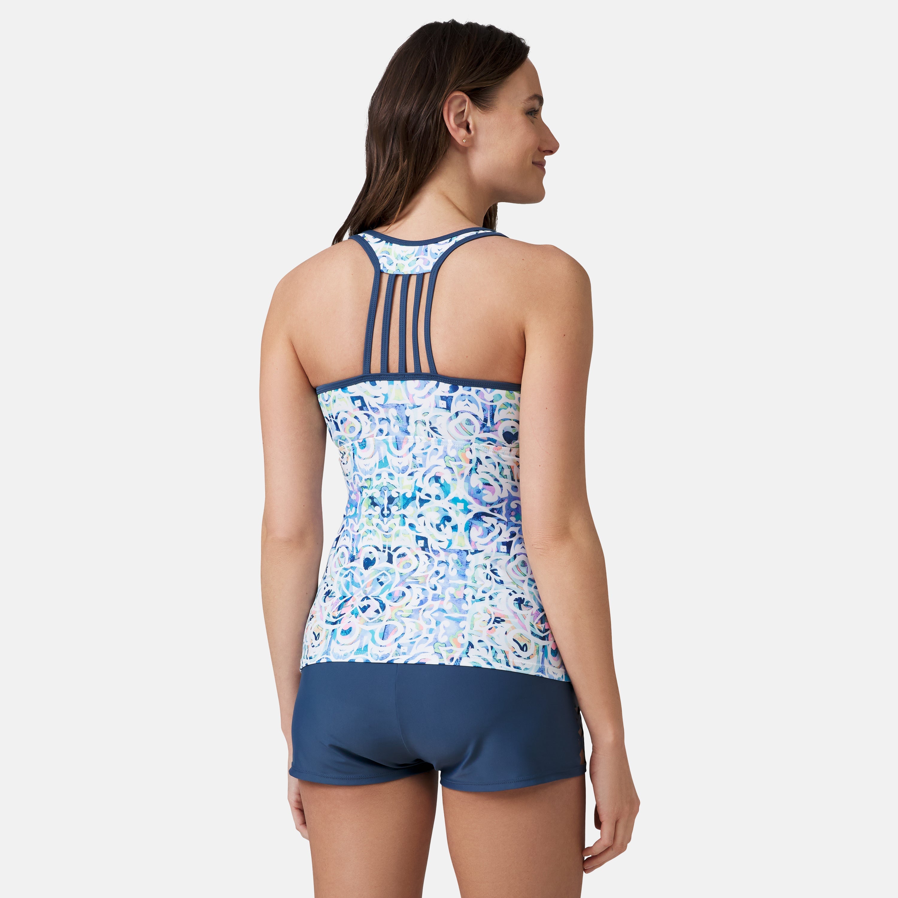 Free Country Women's Mosaic Mirage Lace Up Racerback Tankini Top