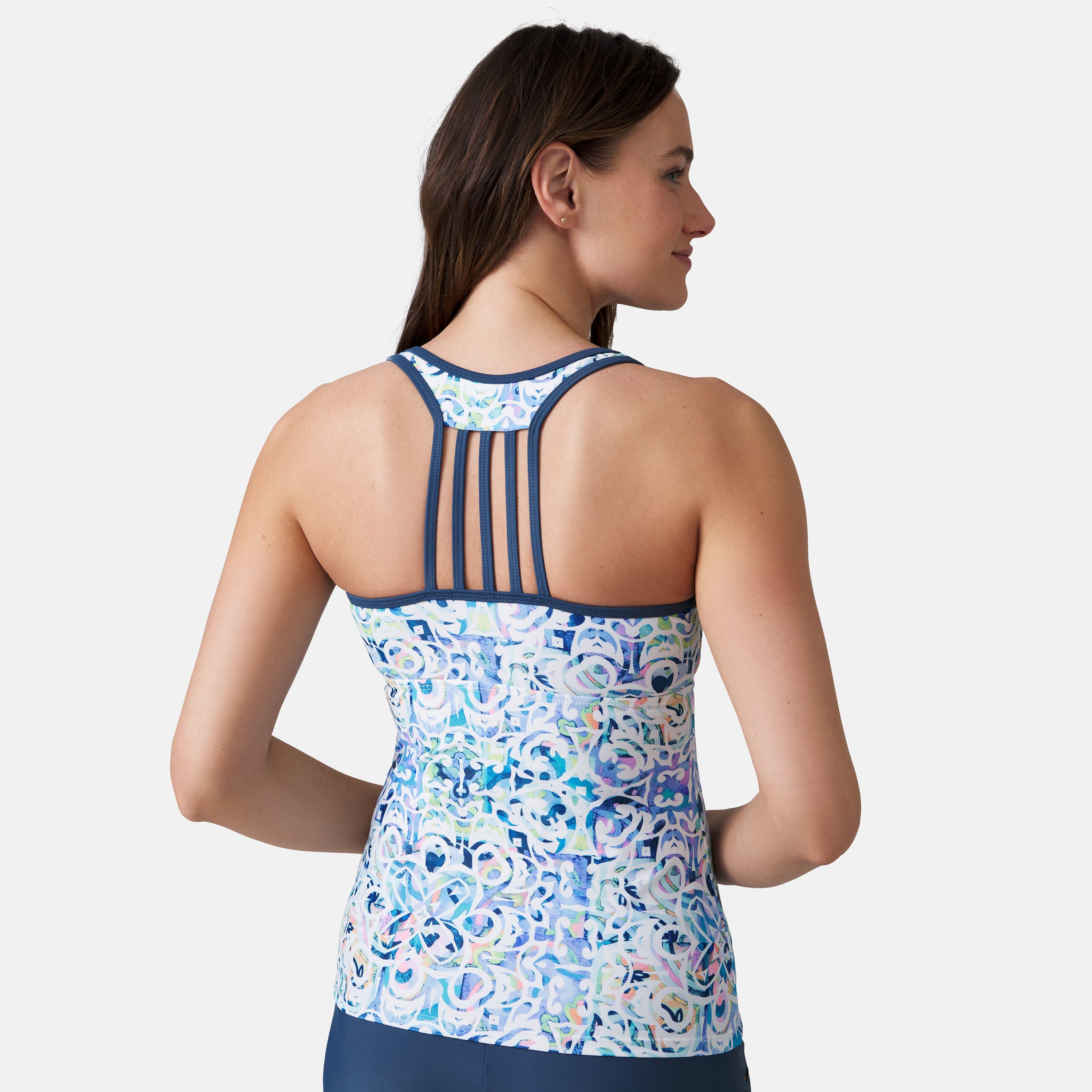 Free Country Women's Mosaic Mirage Lace Up Racerback Tankini Top