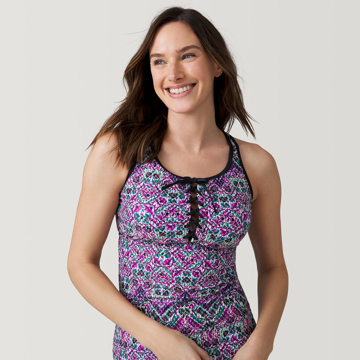 Free Country Women's Mosaic Mirage Lace Up Racerback Tankini Top