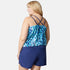 Free Country Women's Plus Size Cascading Skin Double Strap Cut Out Blouson Tankini Top