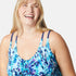 Free Country Women's Plus Size Cascading Skin Double Strap Cut Out Blouson Tankini Top