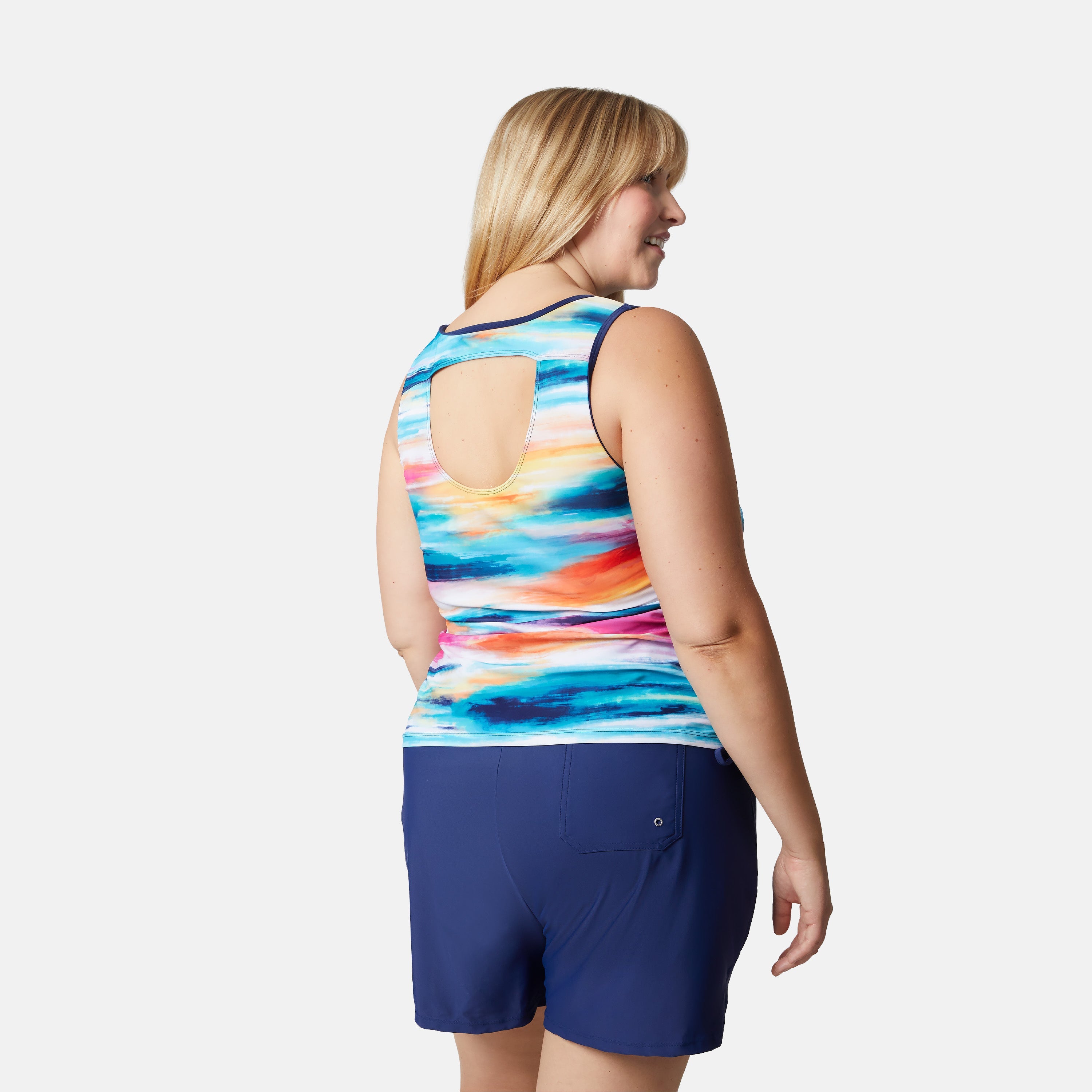 Free Country Women's Plus Size Horizon Full Side Shirring Tankini Top
