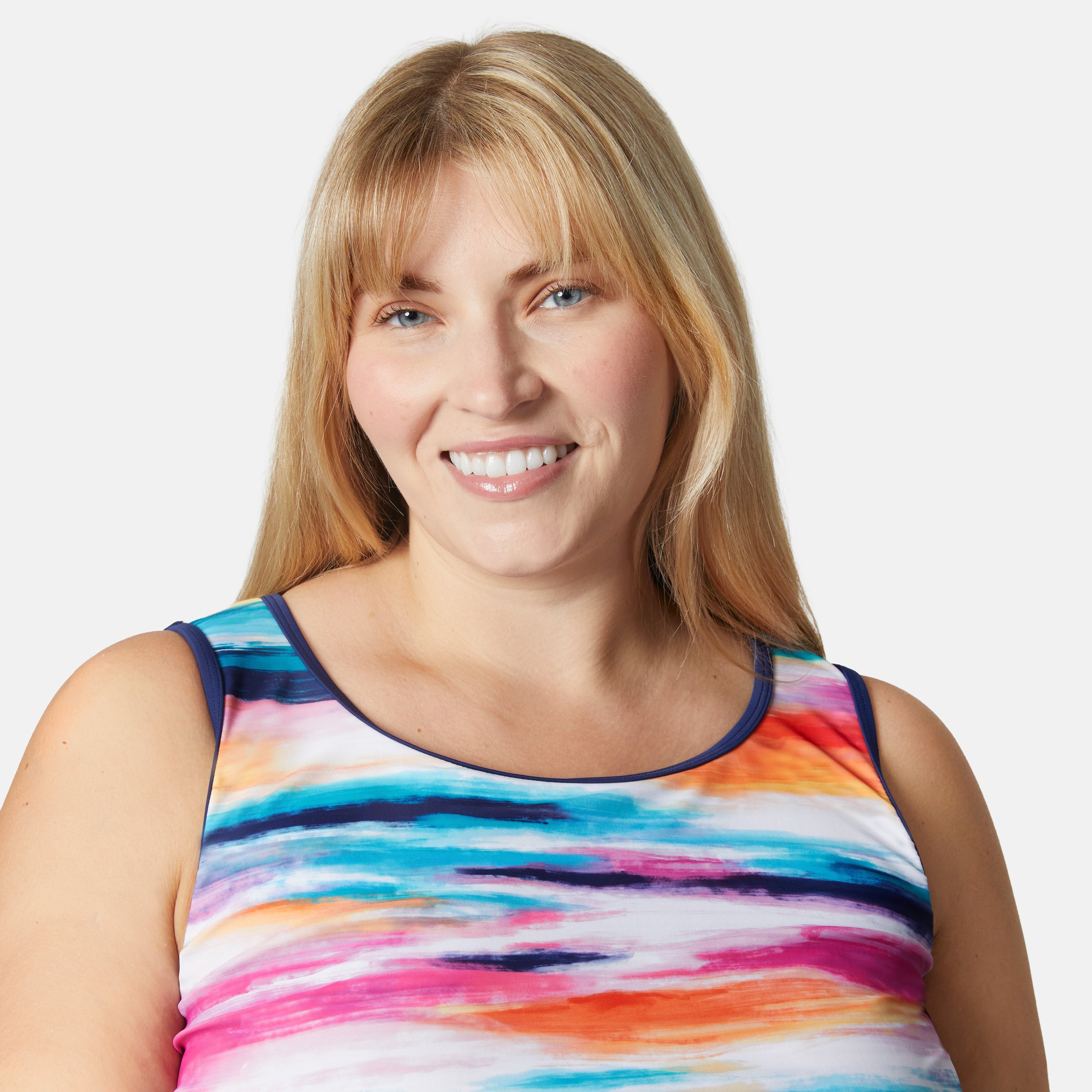 Free Country Women's Plus Size Horizon Full Side Shirring Tankini Top