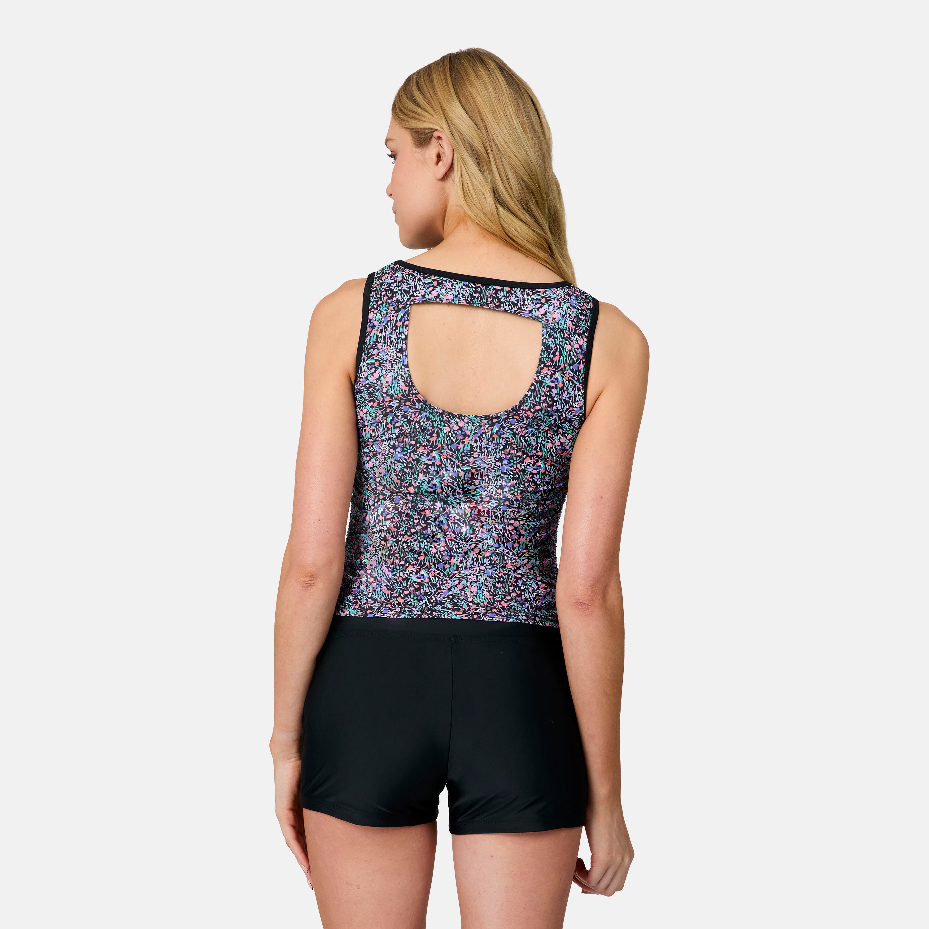 Free Country Women's Bursting Blooms Full Side Shirring Tankini Top