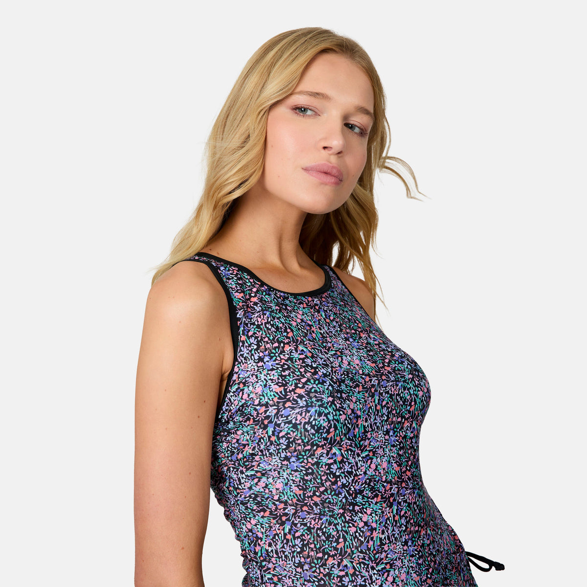Free Country Women's Bursting Blooms Full Side Shirring Tankini Top