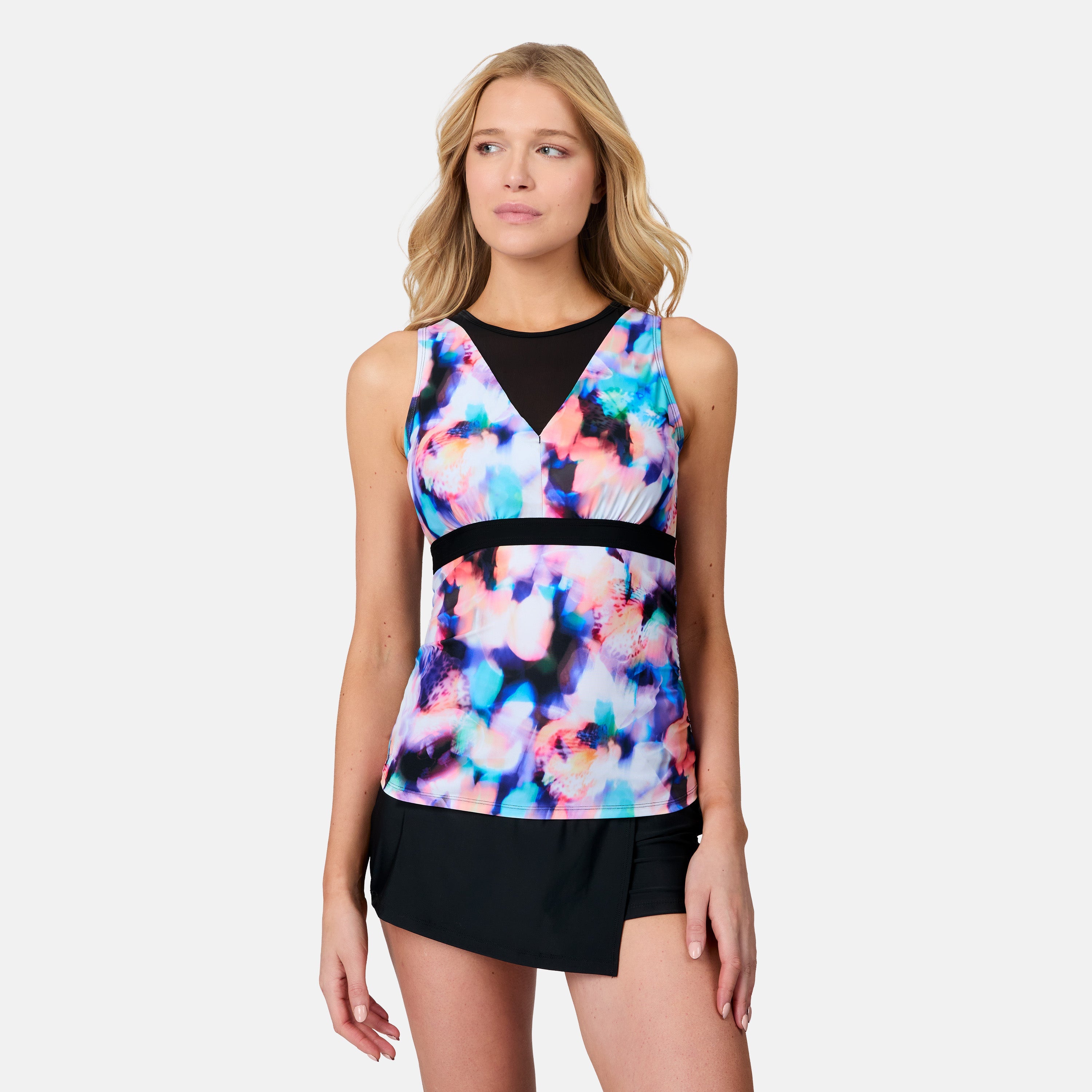 Free Country Women's Dreamy Floral Mesh V-Neck Tankini Top