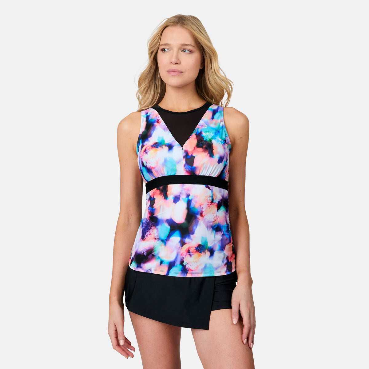 Free Country Women's Dreamy Floral Mesh V-Neck Tankini Top