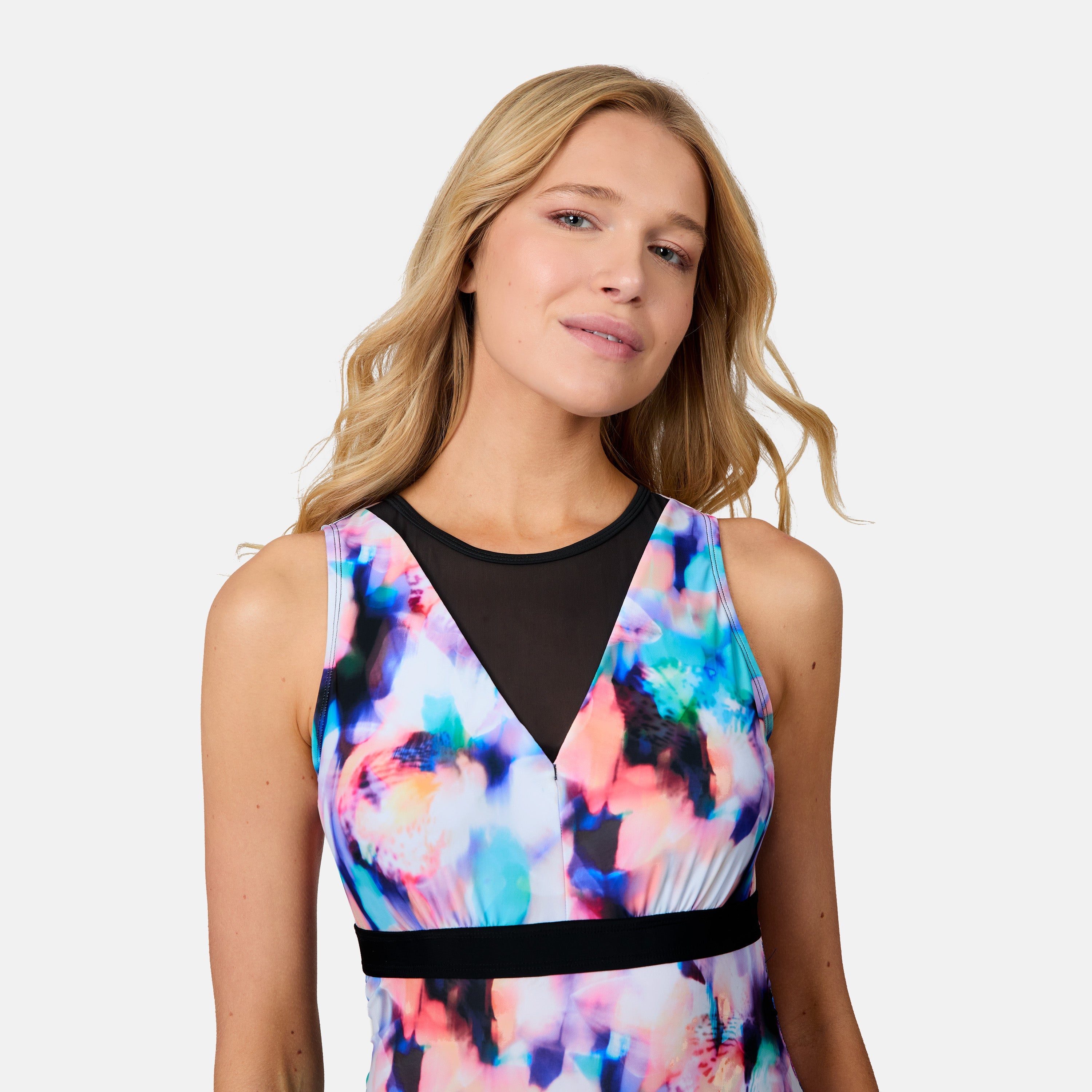 Free Country Women's Dreamy Floral Mesh V-Neck Tankini Top