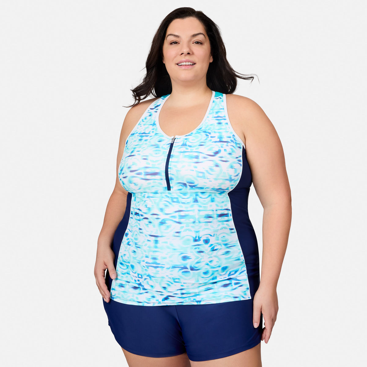 Free Country Women's Plus Size Mirage Mesh Racerback Tankini Top