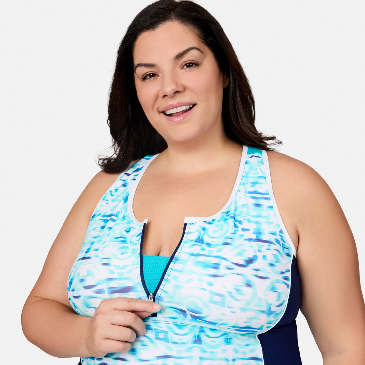 Free Country Women's Plus Size Mirage Mesh Racerback Tankini Top