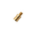 Close-up of a short brass-colored screw-on arrow weight with a threaded end and one shallow groove.