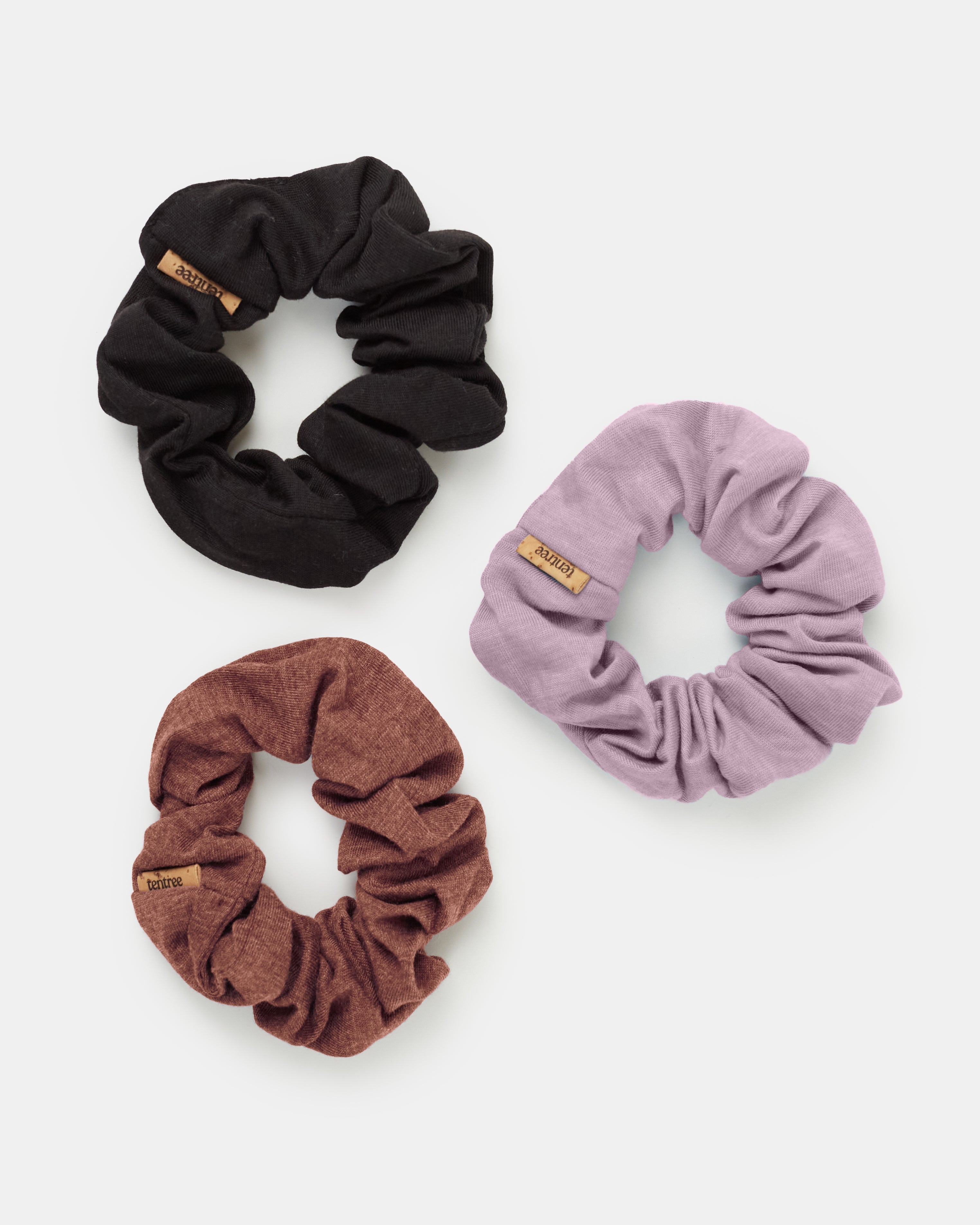 Tentree Upcycled TreenBlend Scrunchies - Lilac Chalk Heather Sepia Heather Meteorite Black Heather