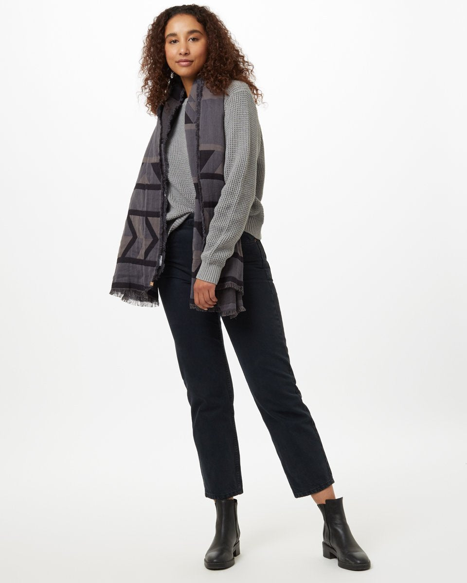 Tentree Cotton Geo Blanket Scarf - Meteorite Black_Dark Ocean Blue