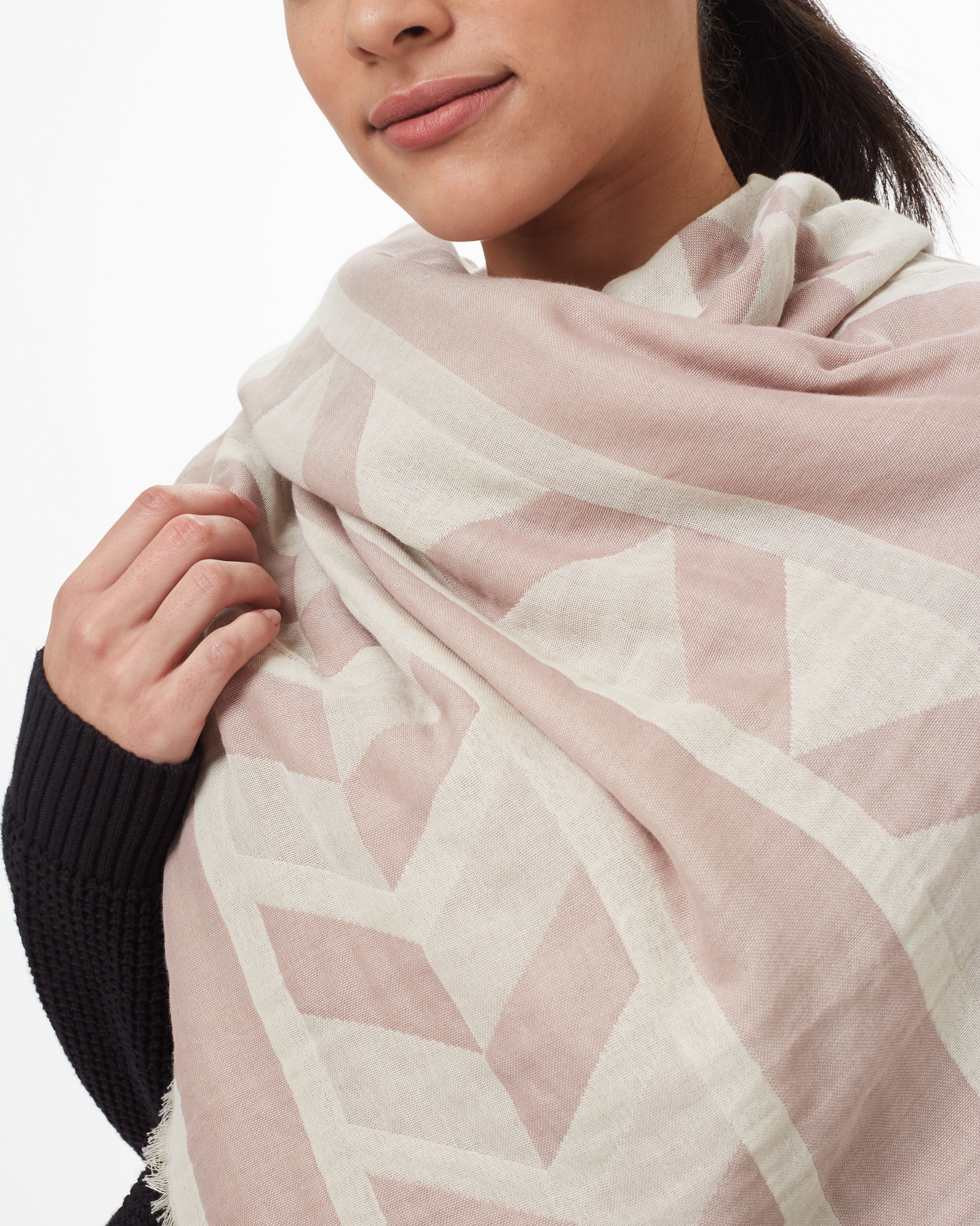 Tentree Cotton Geo Blanket Scarf - Elm White Heather