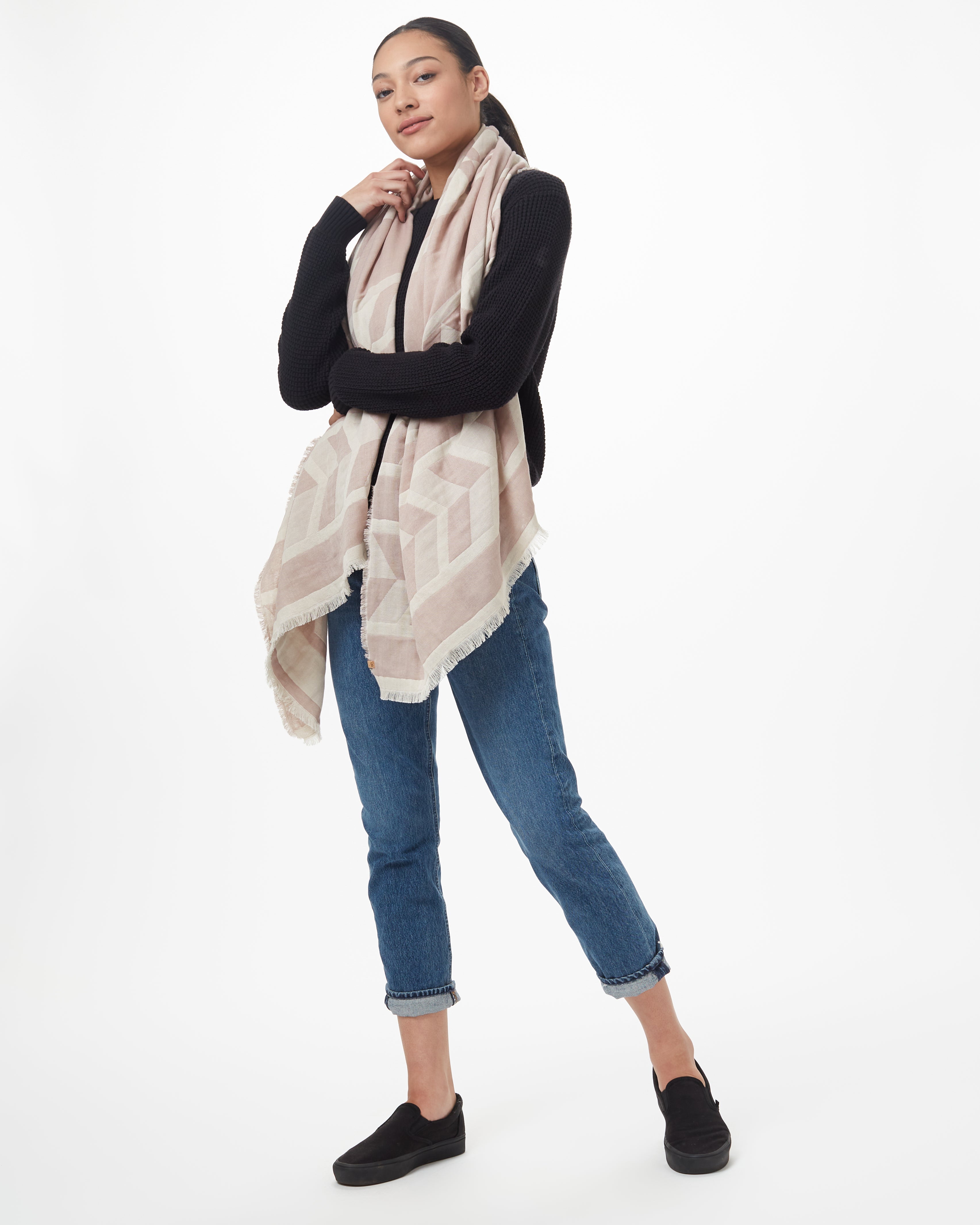 Tentree Cotton Geo Blanket Scarf - Elm White Heather