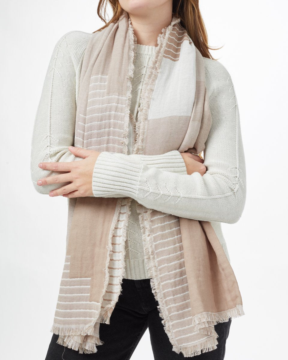 Tentree Organic Cotton Peaks Blanket Scarf - Twig Brown Silver Cloud Grey