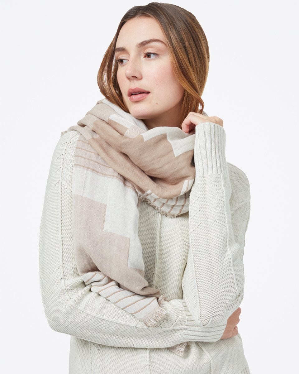 Tentree Organic Cotton Peaks Blanket Scarf - Twig Brown Silver Cloud Grey