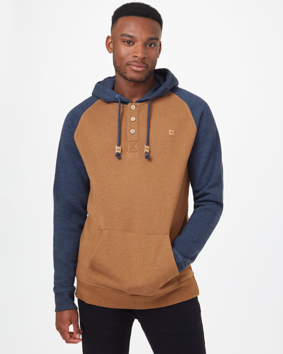Tentree Oberon Hoodie - Rubber Brown Heather Dark Ocean Blue Heather