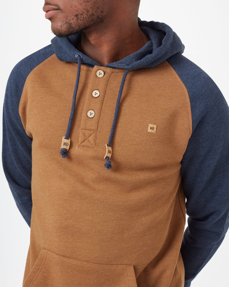 Tentree Oberon Hoodie - Rubber Brown Heather Dark Ocean Blue Heather