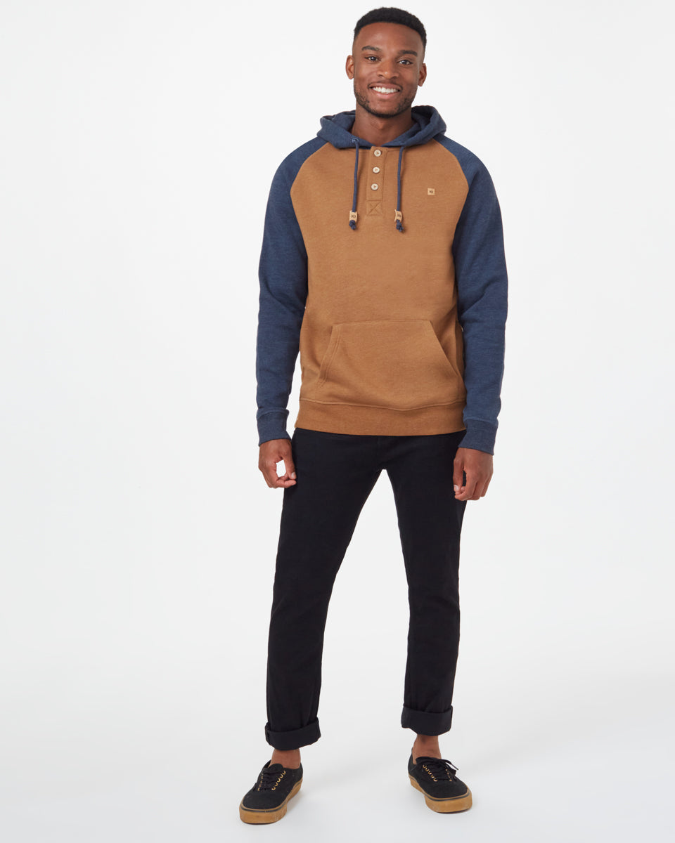 Tentree Oberon Hoodie - Rubber Brown Heather Dark Ocean Blue Heather