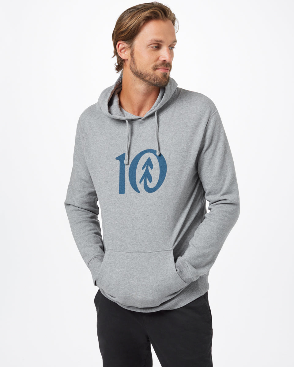 Tentree Ten Classic Hoodie - Heather Grey Spruce Blue Logo Graphic
