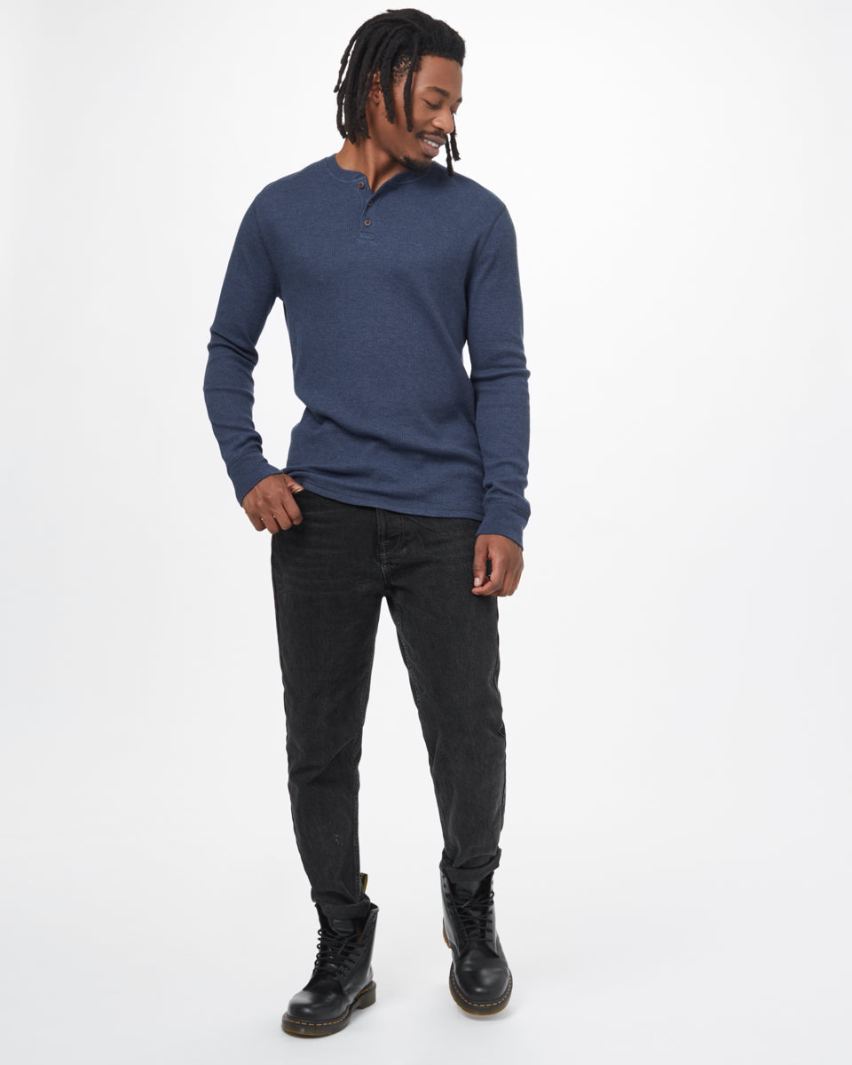 Tentree TreeWaffle Henley Longsleeve - Dark Ocean Blue