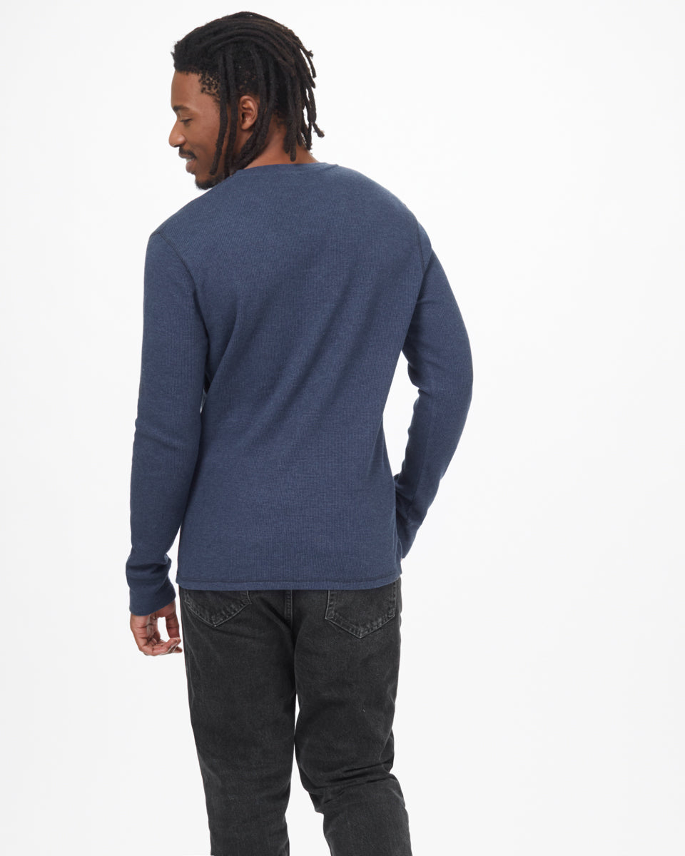 Tentree TreeWaffle Henley Longsleeve - Dark Ocean Blue
