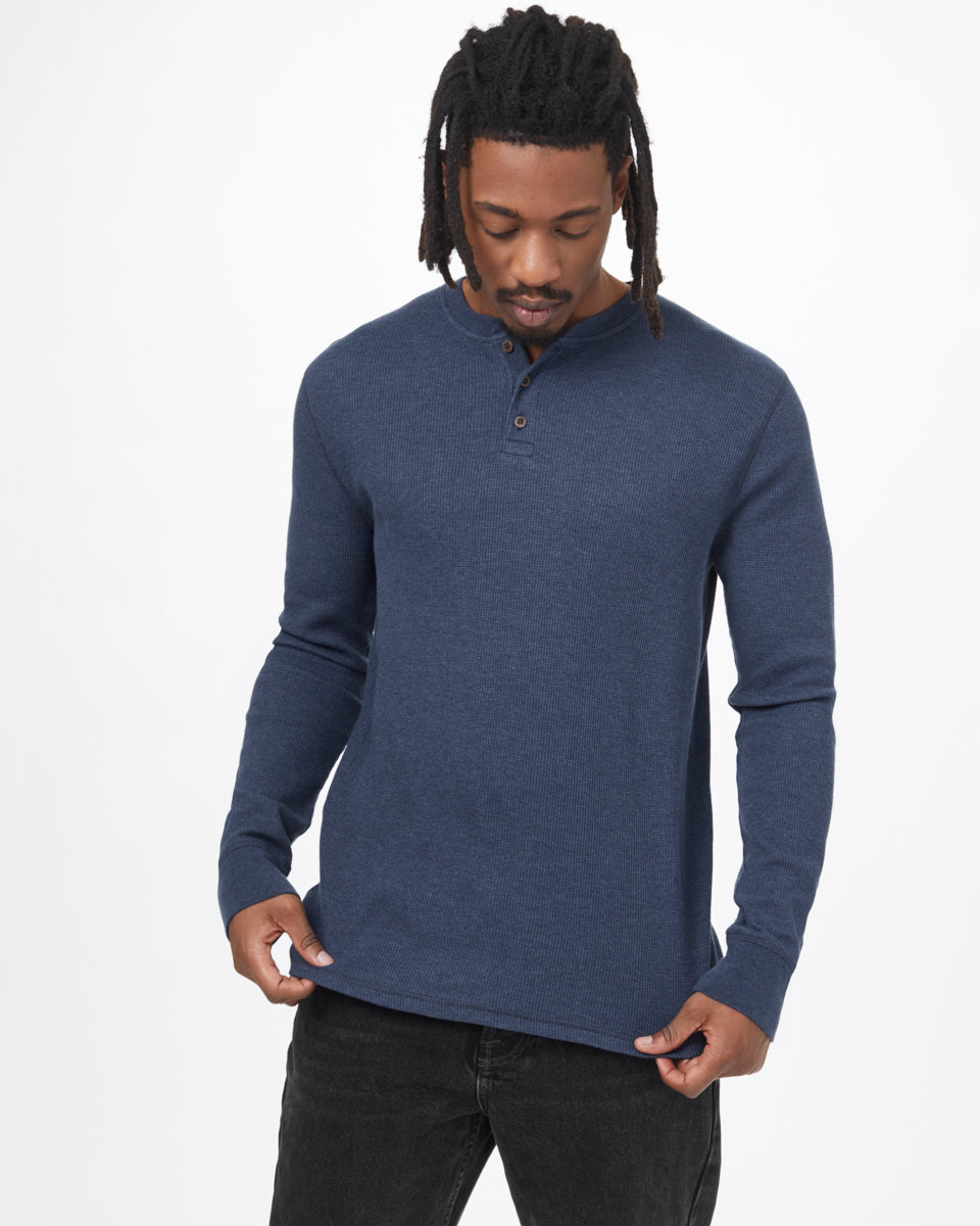 Tentree TreeWaffle Henley Longsleeve - Dark Ocean Blue