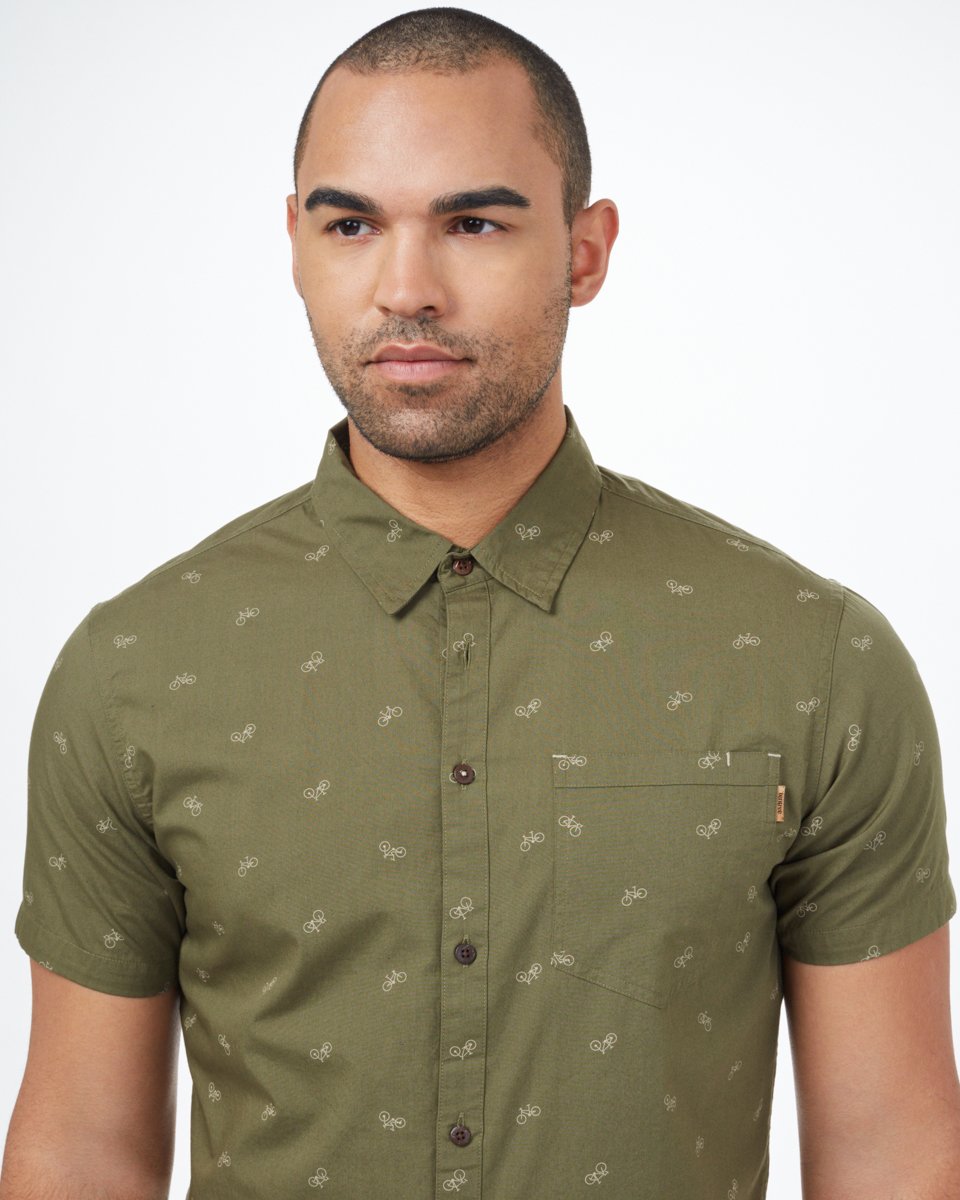 Tentree Bike Around Shortsleeve Shirt - Olive Night Green Bike Around