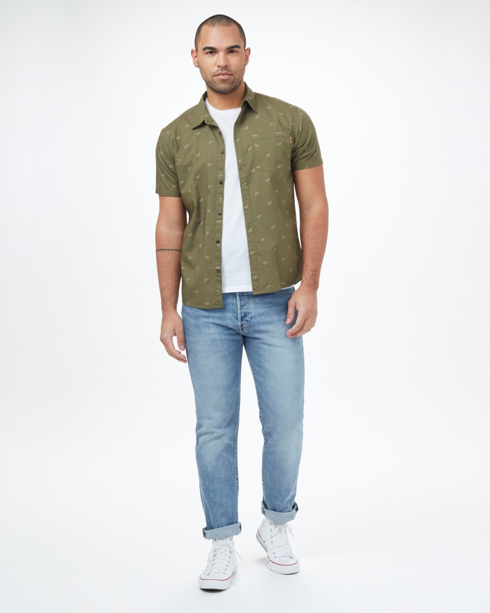 Tentree Bike Around Shortsleeve Shirt - Olive Night Green Bike Around