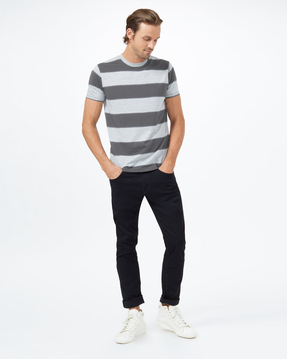 Tentree Rugby Stripe T-Shirt - Dark Grey Heather Hi Rise Grey Heather Rugby Stripe