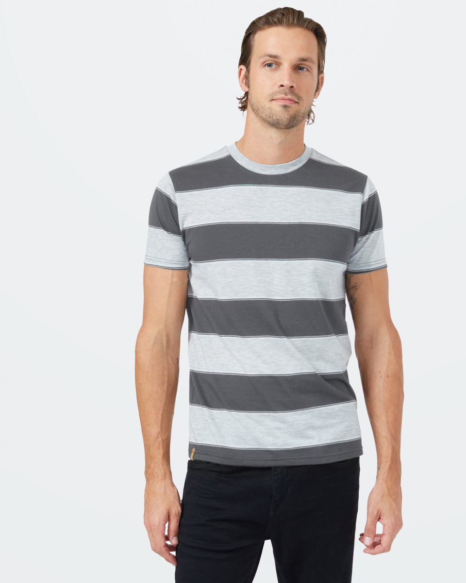Tentree Rugby Stripe T-Shirt - Dark Grey Heather Hi Rise Grey Heather Rugby Stripe