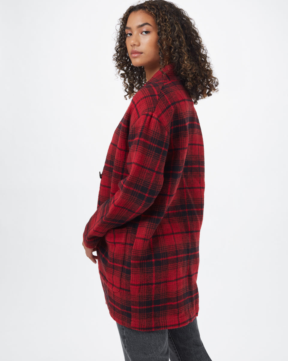 Tentree Flannel Cocoon Cardigan - Rio Red Coastal Plaid