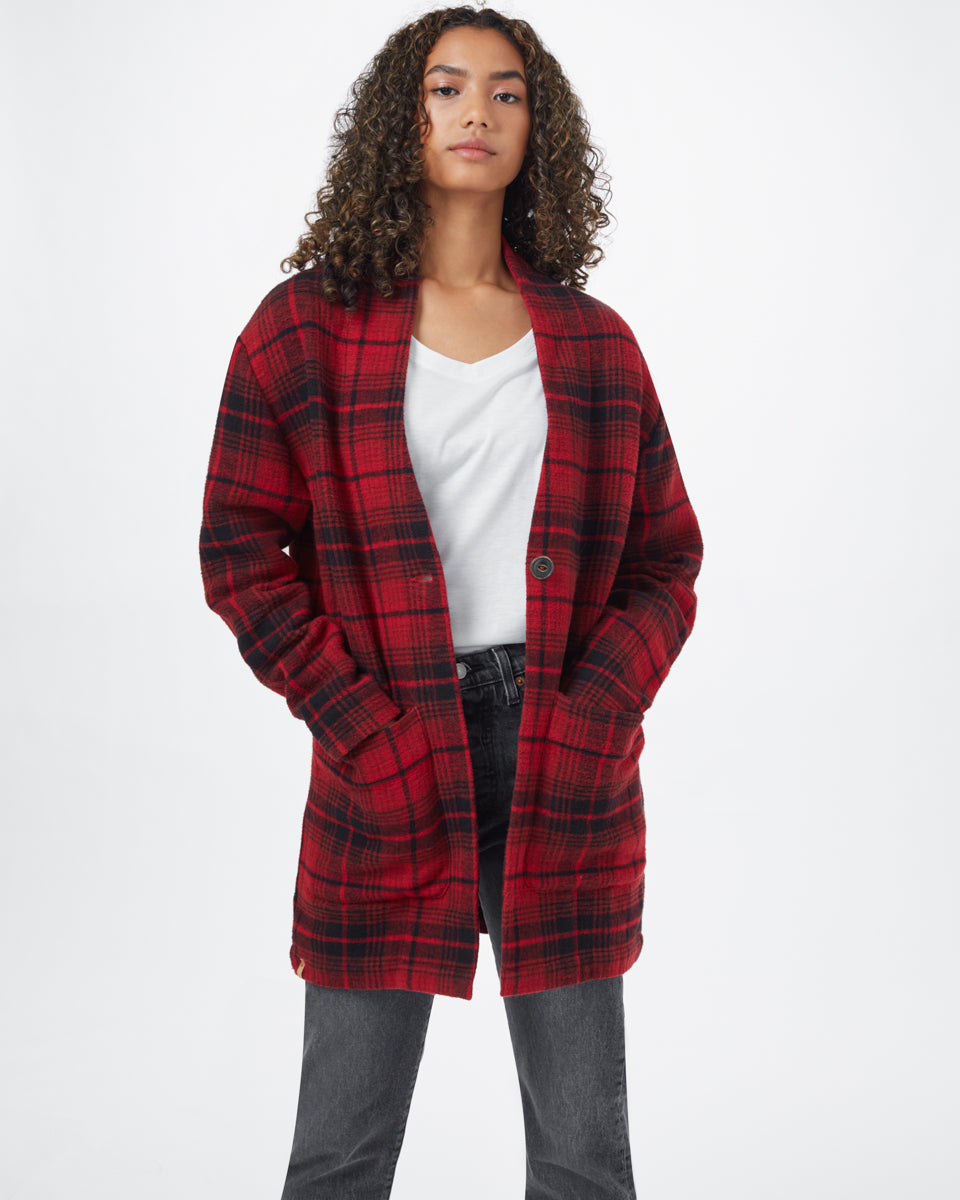 Tentree Flannel Cocoon Cardigan - Rio Red Coastal Plaid