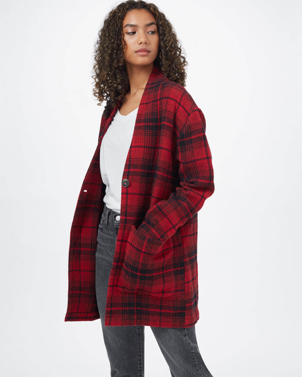 Tentree Flannel Cocoon Cardigan - Rio Red Coastal Plaid