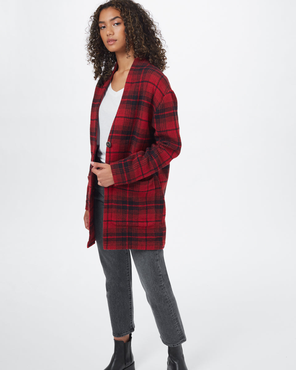 Tentree Flannel Cocoon Cardigan - Rio Red Coastal Plaid