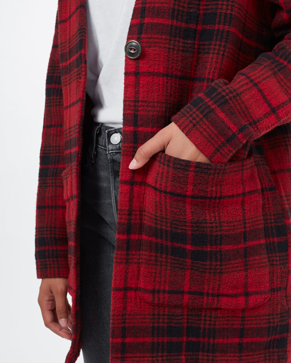 Tentree Flannel Cocoon Cardigan - Rio Red Coastal Plaid