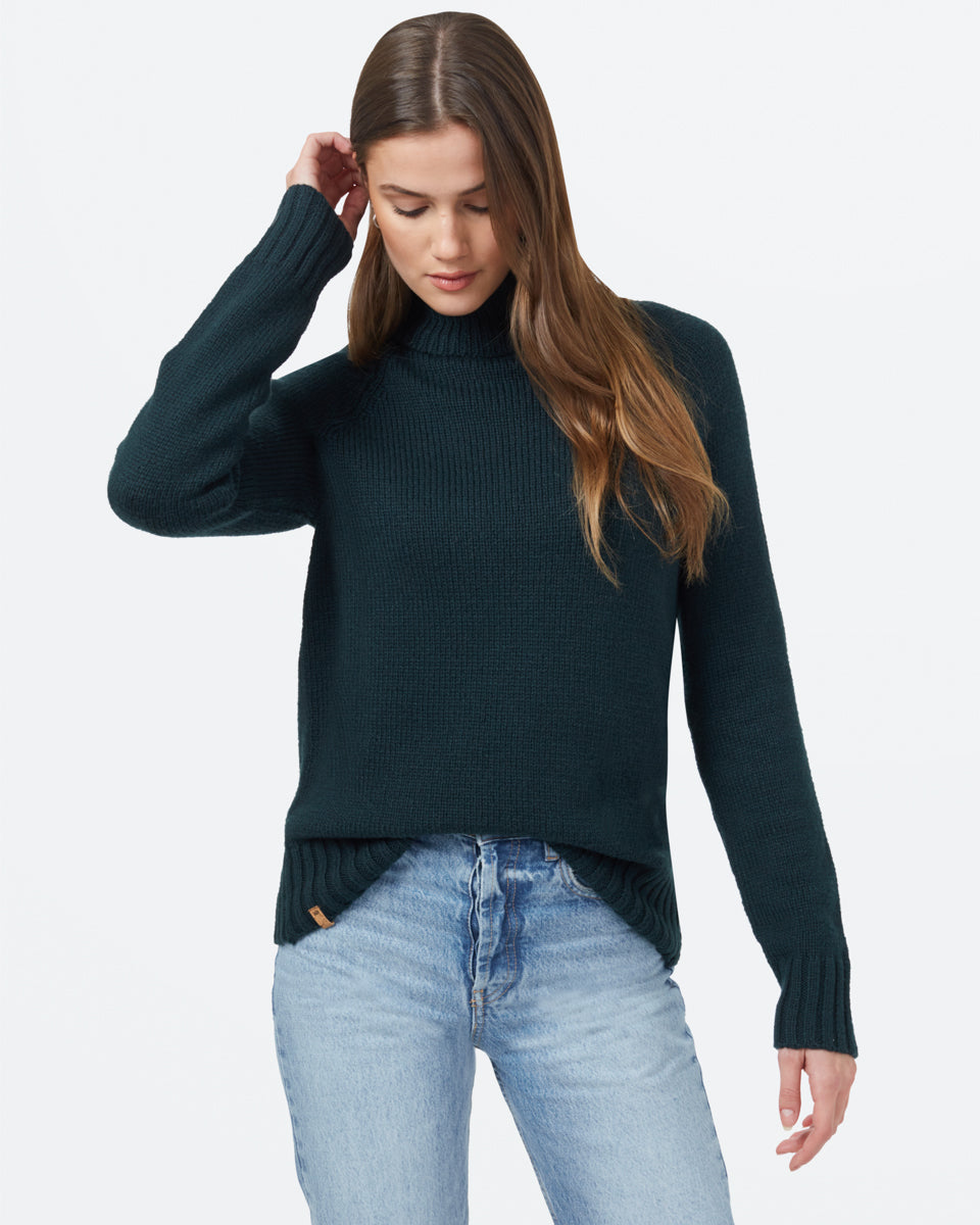 Tentree Women's Highline Wool Turtleneck Sweater - Dark Forest Green Heather