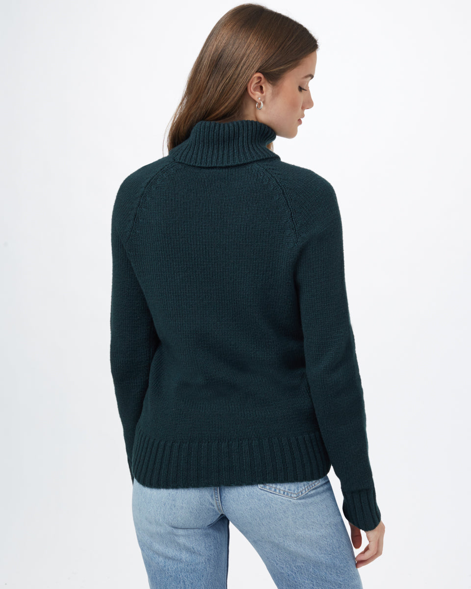 Tentree Women's Highline Wool Turtleneck Sweater - Dark Forest Green Heather