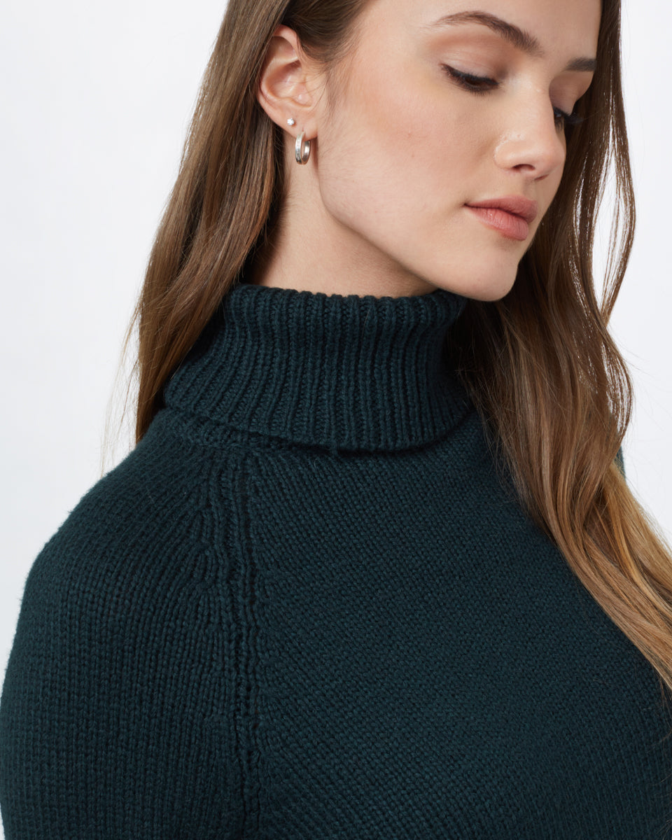 Tentree Women's Highline Wool Turtleneck Sweater - Dark Forest Green Heather