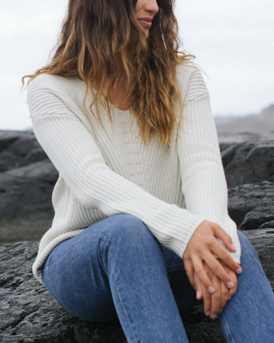 Tentree Highline V-Neck Sweater - Elm White Heather