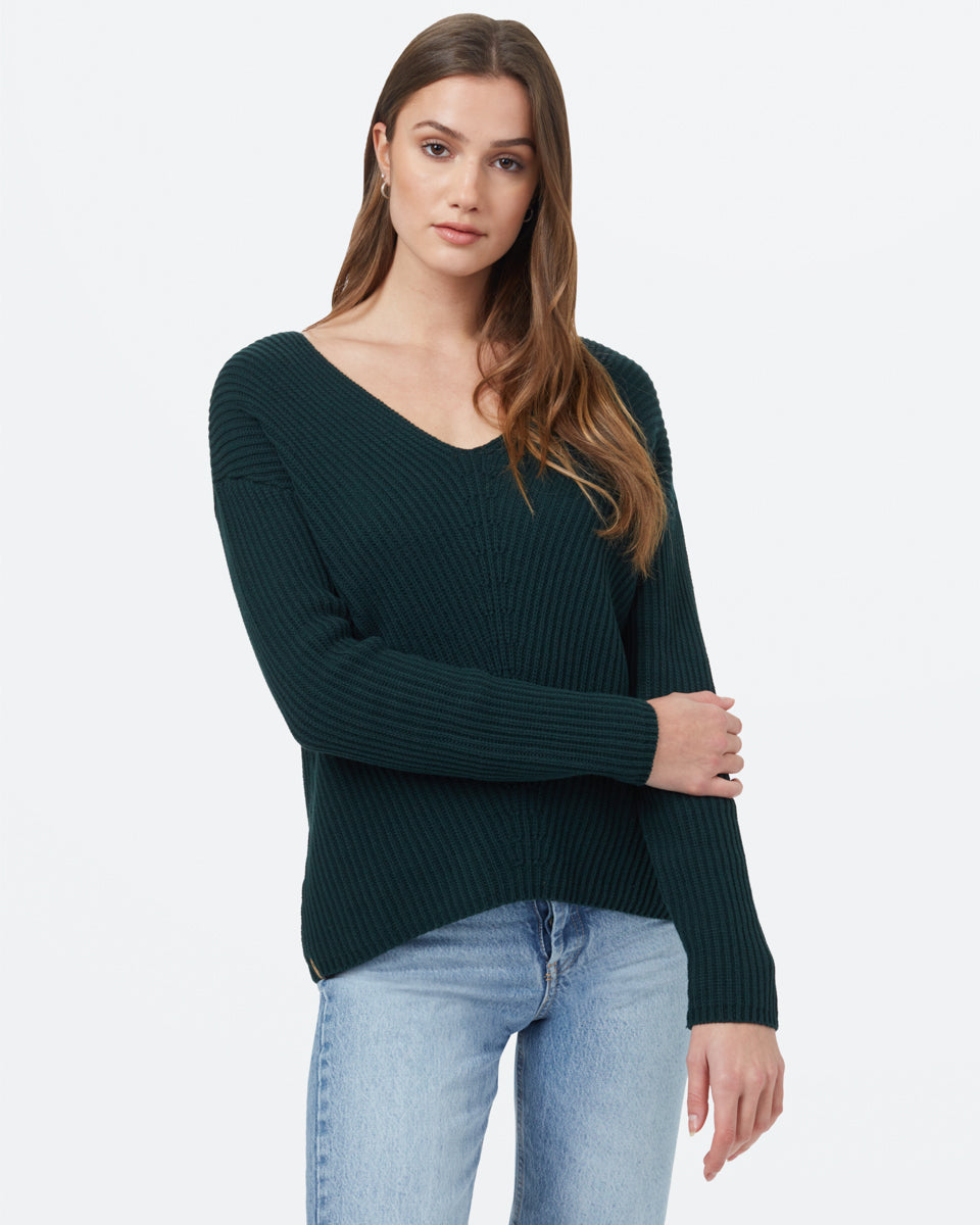 Tentree Highline V-Neck Sweater - Dark Forest Green